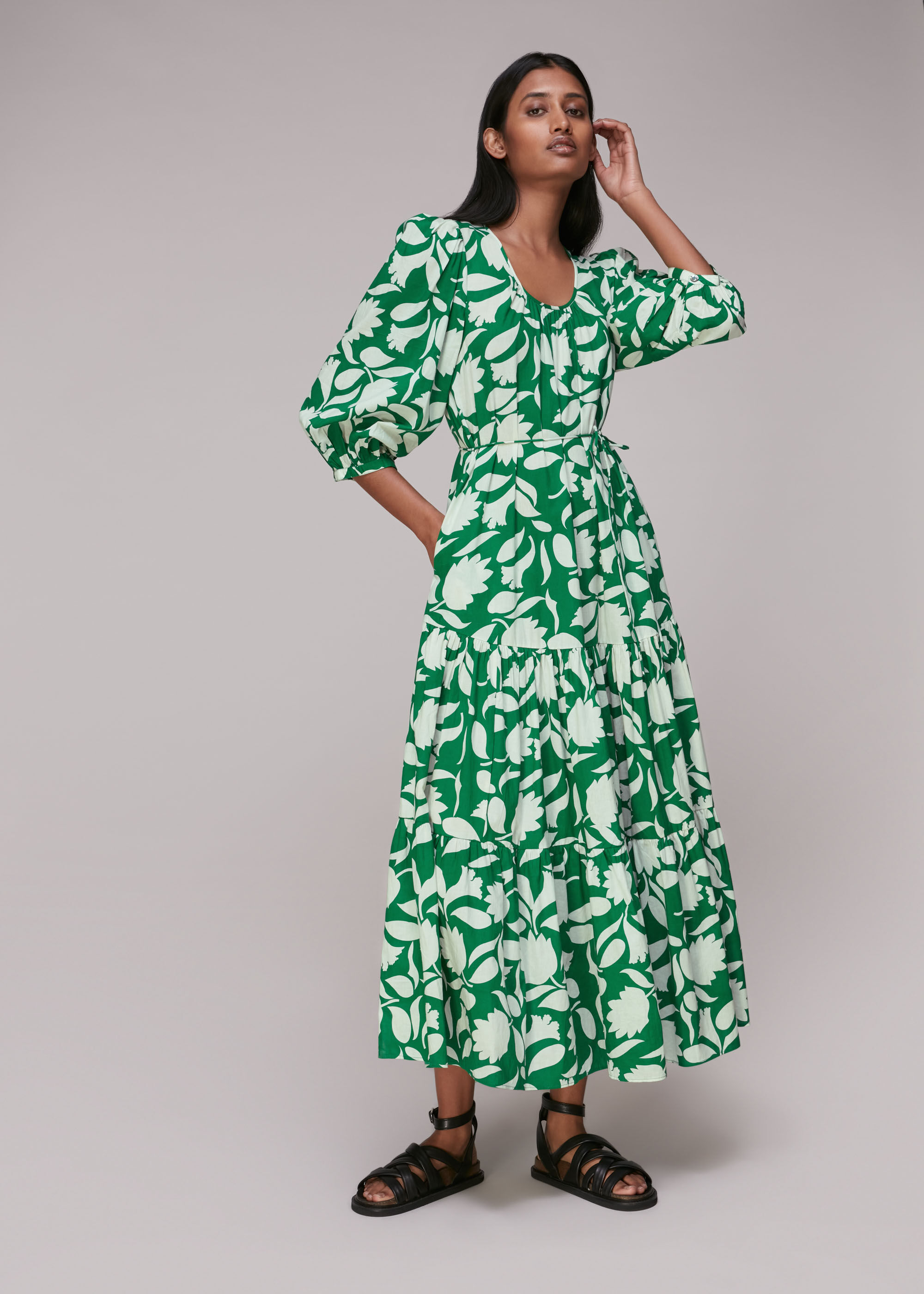 Green/Multi Marni Print Trapeze Dress ...